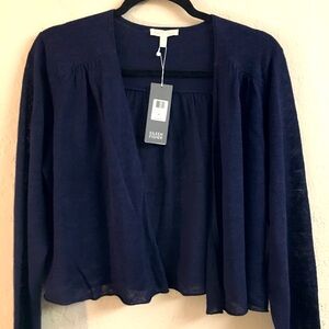 Eileen Fisher 100% Organic Linen Lightweight Cardigan Large Blue Open Front